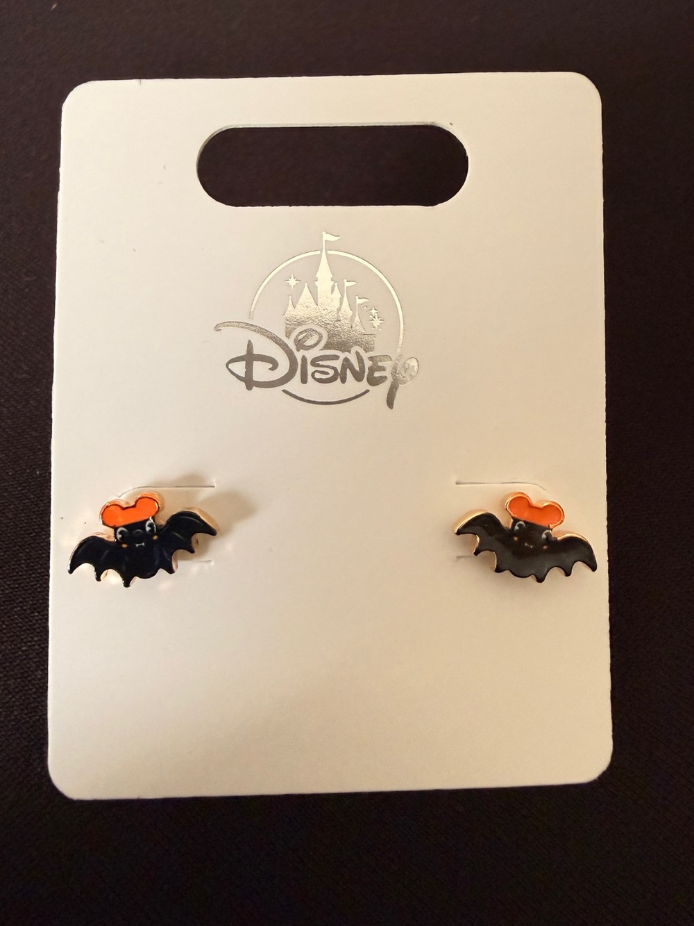 Disney 2026 Black Bat Earrings with Orange Mickey Ear Hat Halloween